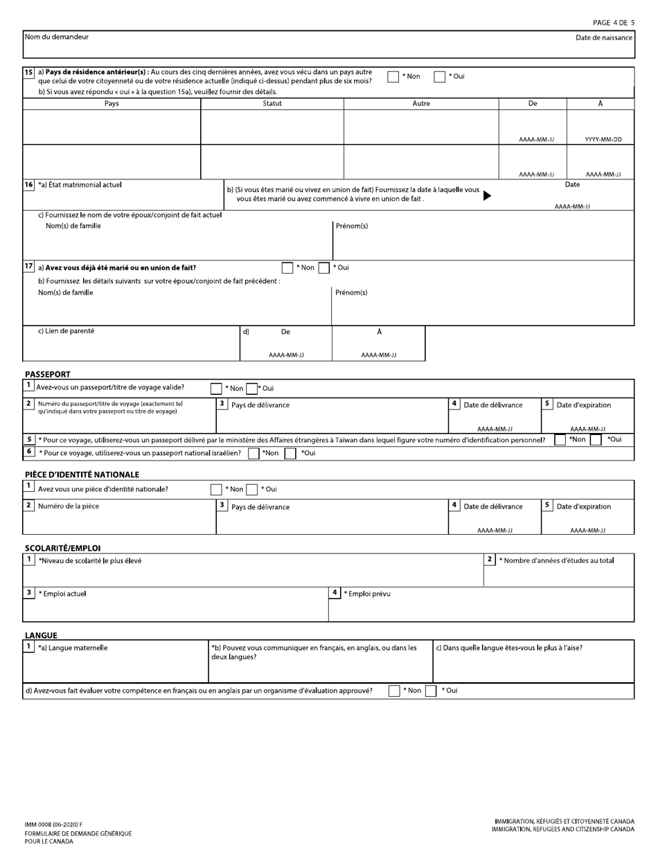Forme IMM0008 Formulaire De Demande Generique Pour Le Canada - Canada (French), Page 4