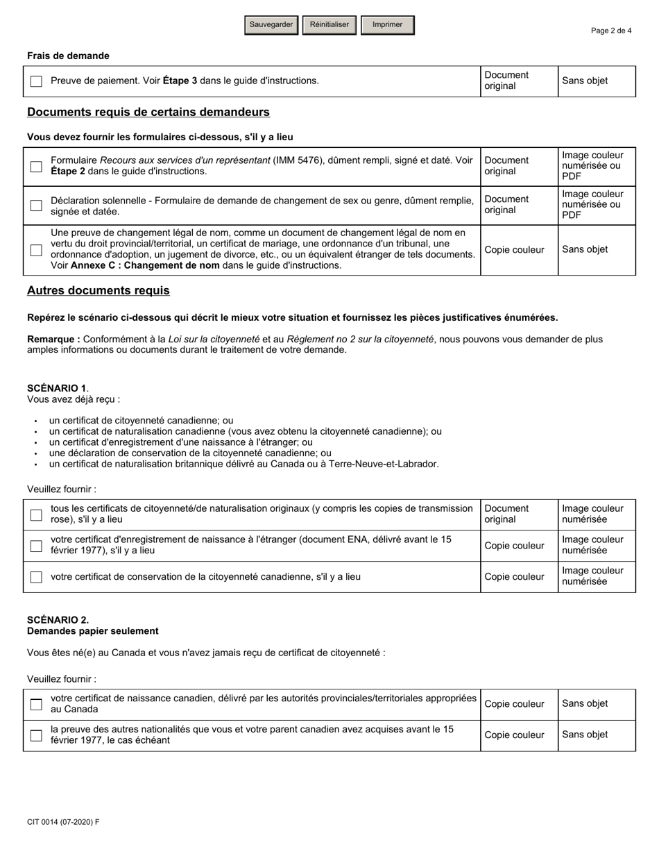 Forme CIT0014 Liste De Controle DES Documents - Demande De Certificat De Citoyennete (Preuve De Citoyennete) - Canada (French), Page 2