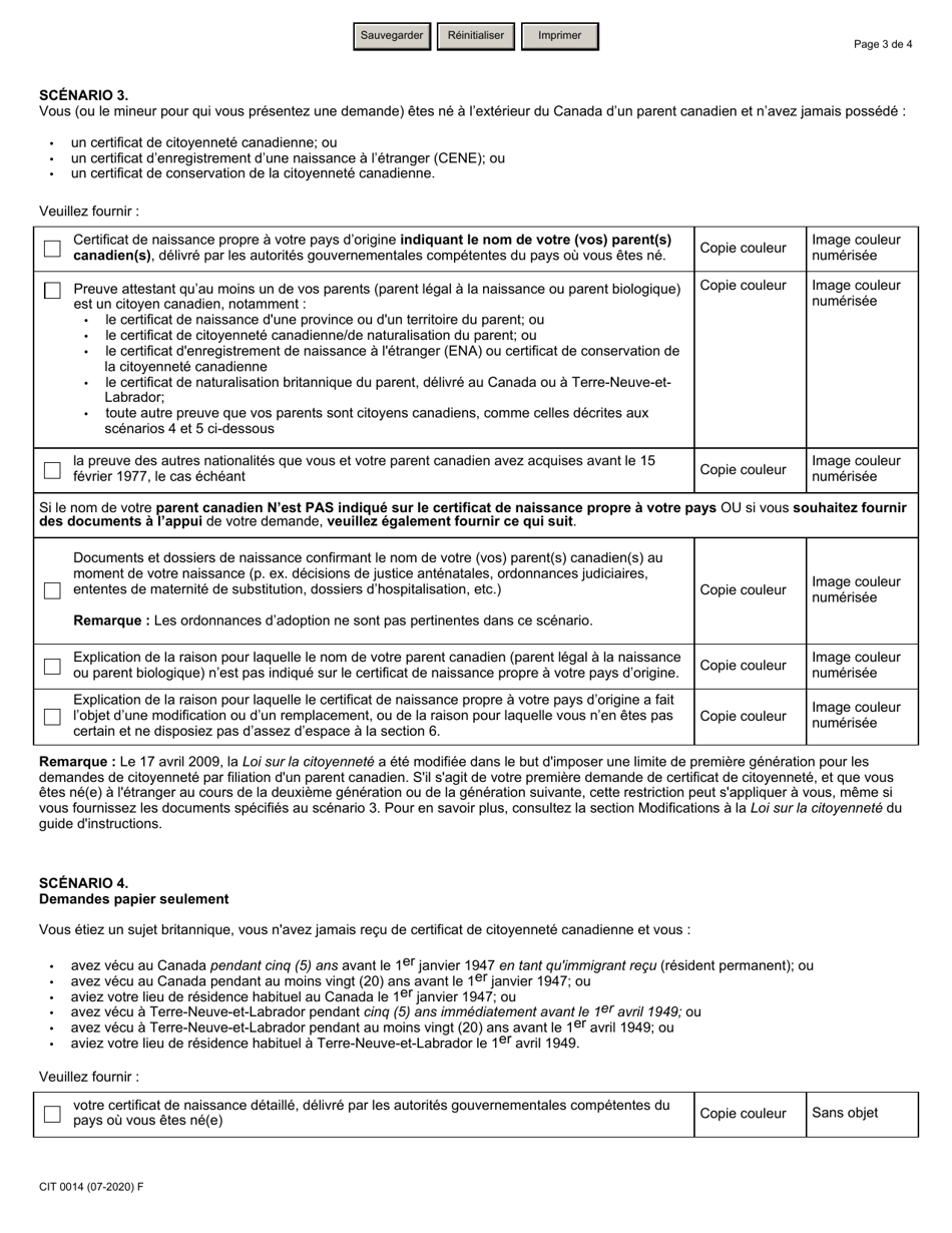 Forme CIT0014 Liste De Controle DES Documents - Demande De Certificat De Citoyennete (Preuve De Citoyennete) - Canada (French), Page 3