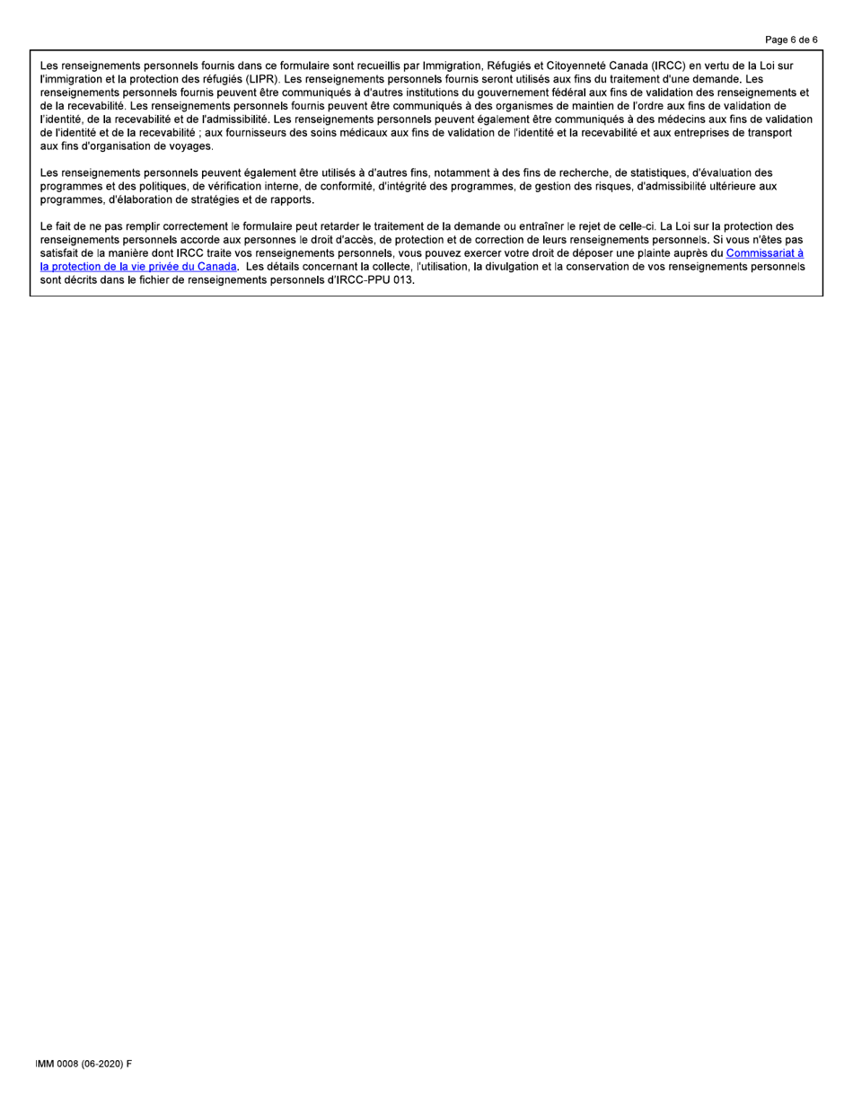 Forme IMM0008 Agenda 2 Refugies Hors Canada - Canada (French), Page 6
