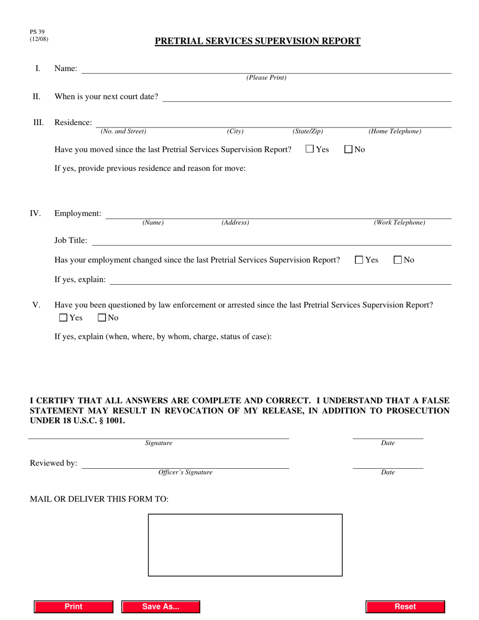 Form PS39 - Fill Out, Sign Online and Download Fillable PDF ...