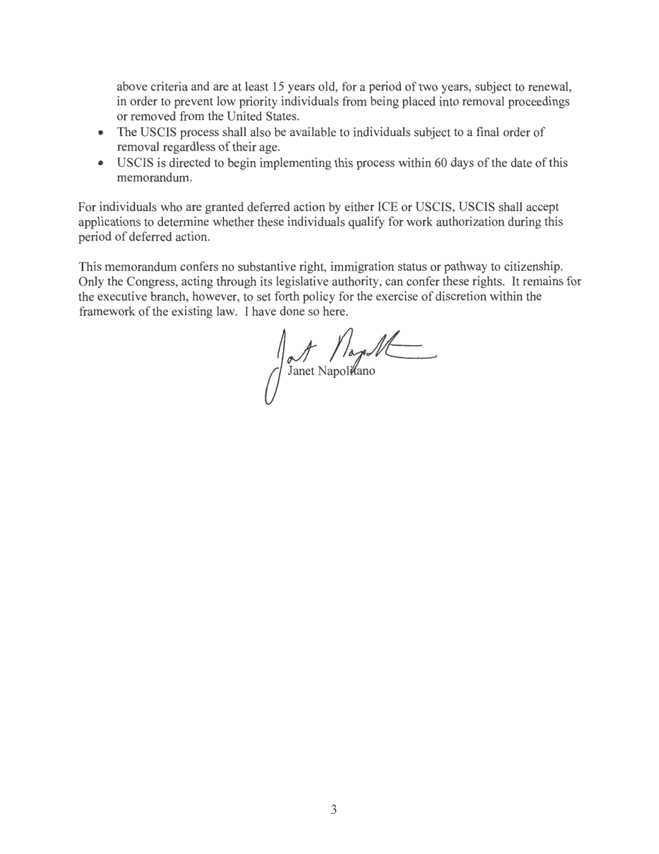 Exercising Prosecutorial Discretion With Respect to Individuals Who Came to the United States as Children - Policy Memorandum, Page 3