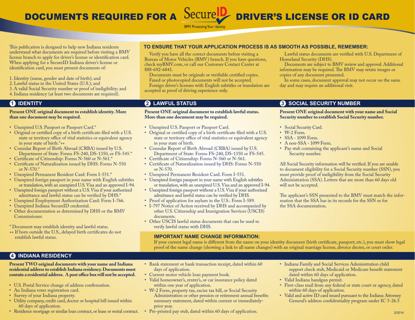 Documents Required for a Driver's License or Id Card - Indiana Download Pdf