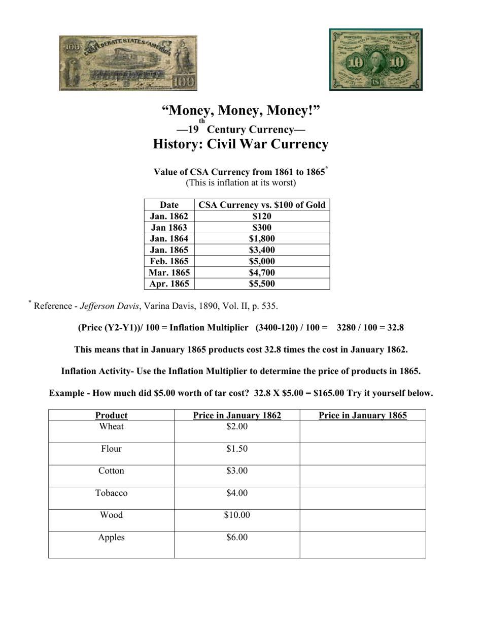 money, Money, Money! - 19th Century Currency - Soldier Pay in the American Civil War Activity, Page 4
