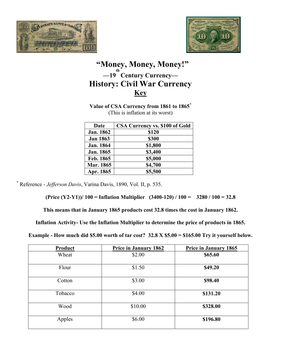 money, Money, Money! - 19th Century Currency - Soldier Pay in the American Civil War Activity, Page 6