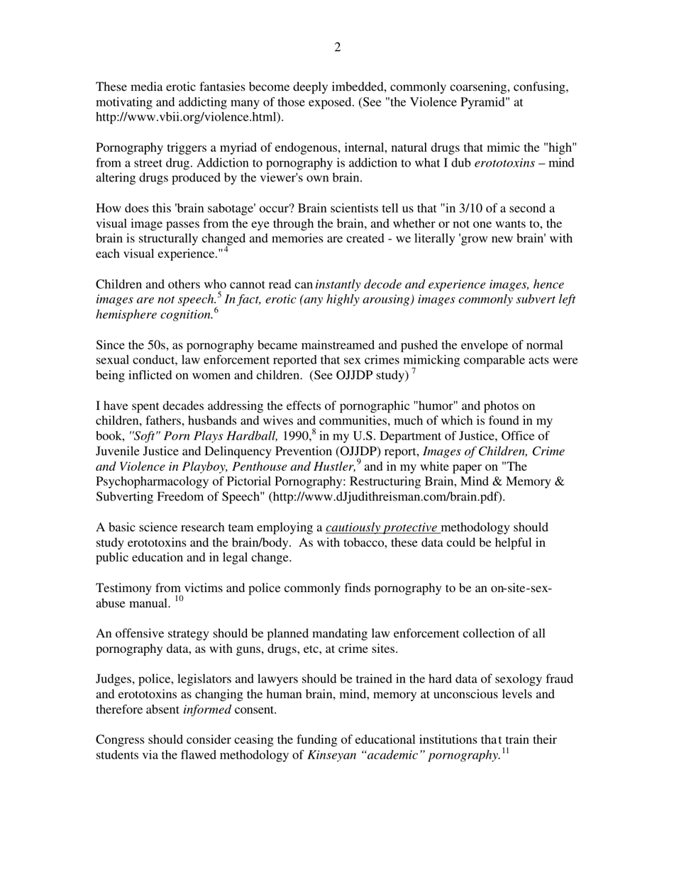 Testimony (Dr. Judith Reisman), Hearing on the Brain Science Behind Pornography Addiction and the Effects of Addiction on Families and Communities, Page 3