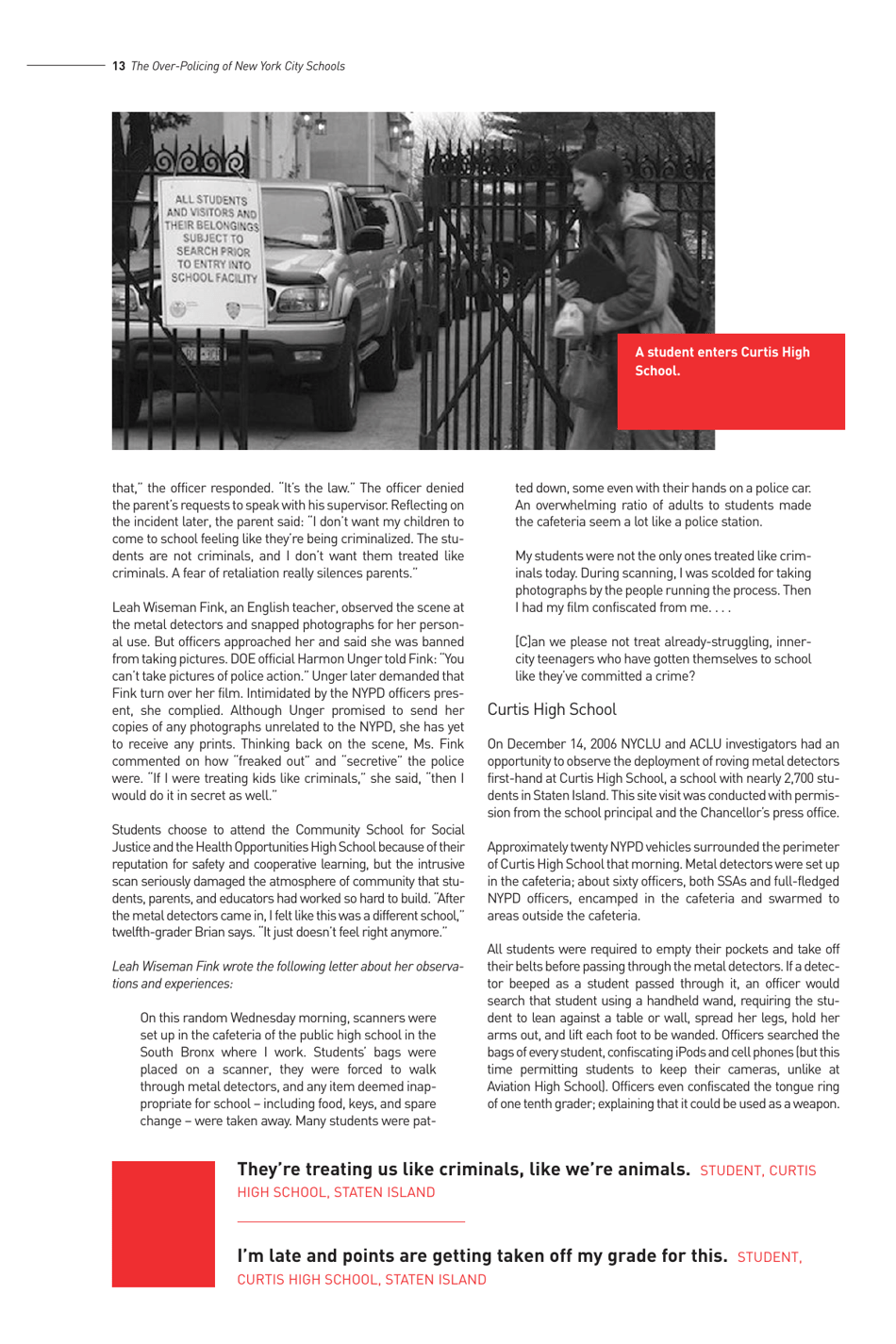 Criminalizing the Classroom: the Over-policing of New York City Schools, Page 14