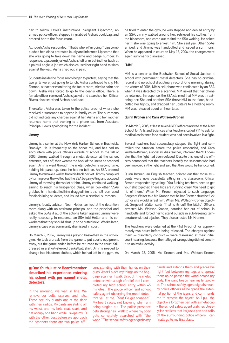 Criminalizing the Classroom: the Over-policing of New York City Schools, Page 16