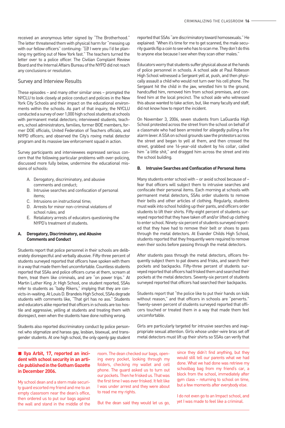 Criminalizing the Classroom: the Over-policing of New York City Schools, Page 17