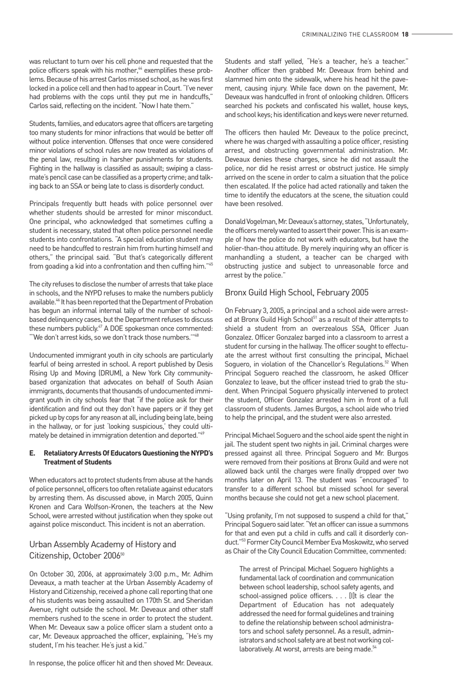 Criminalizing the Classroom: the Over-policing of New York City Schools, Page 19
