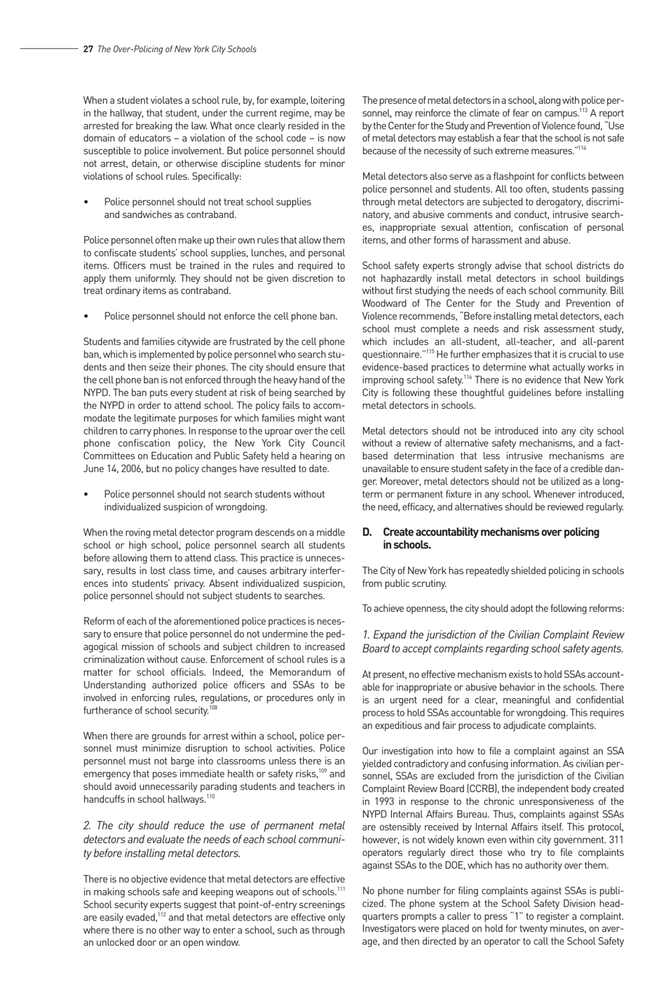 Criminalizing the Classroom: the Over-policing of New York City Schools, Page 28