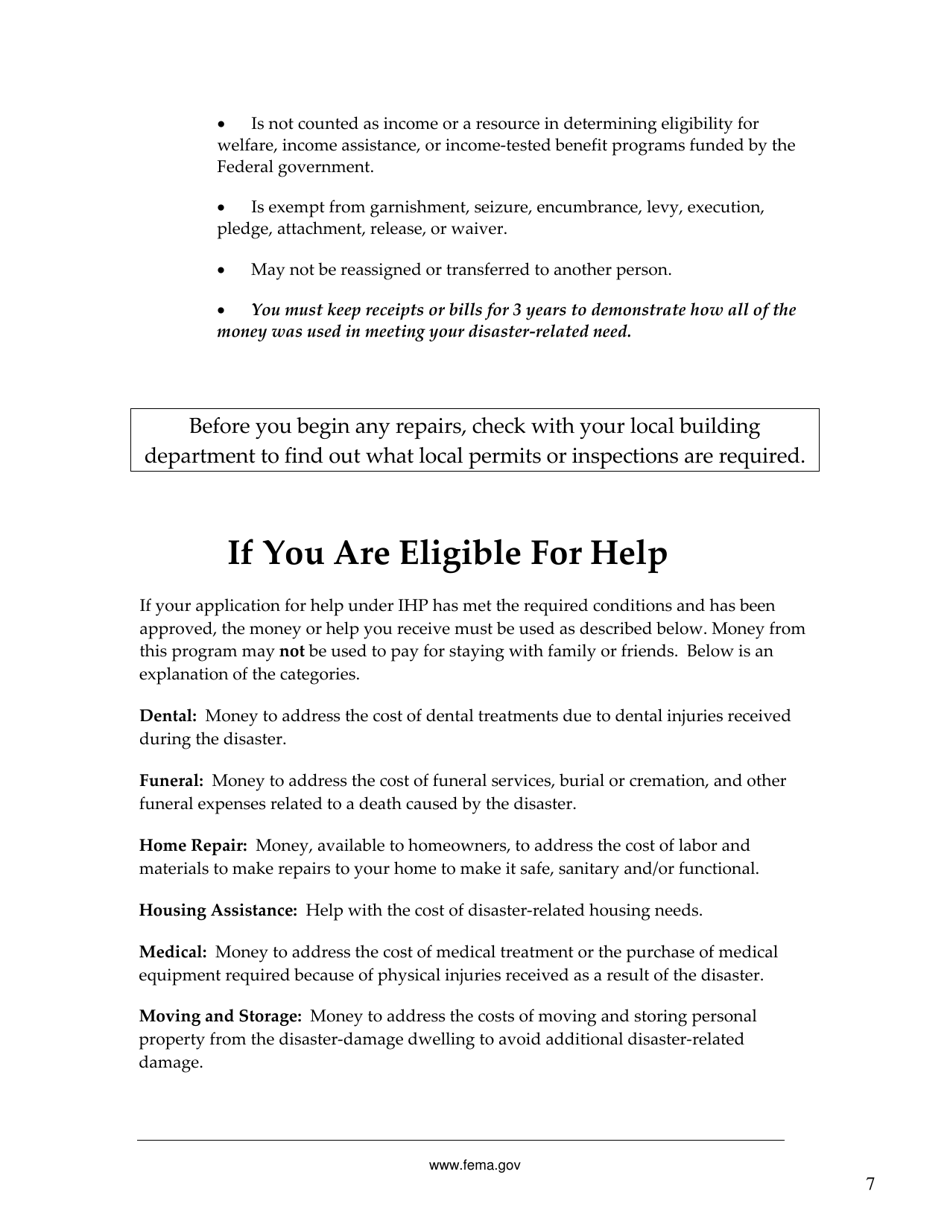FEMA 545 - Help After a Disaster: Applicants Guide to the Individuals  Households Program, Page 11