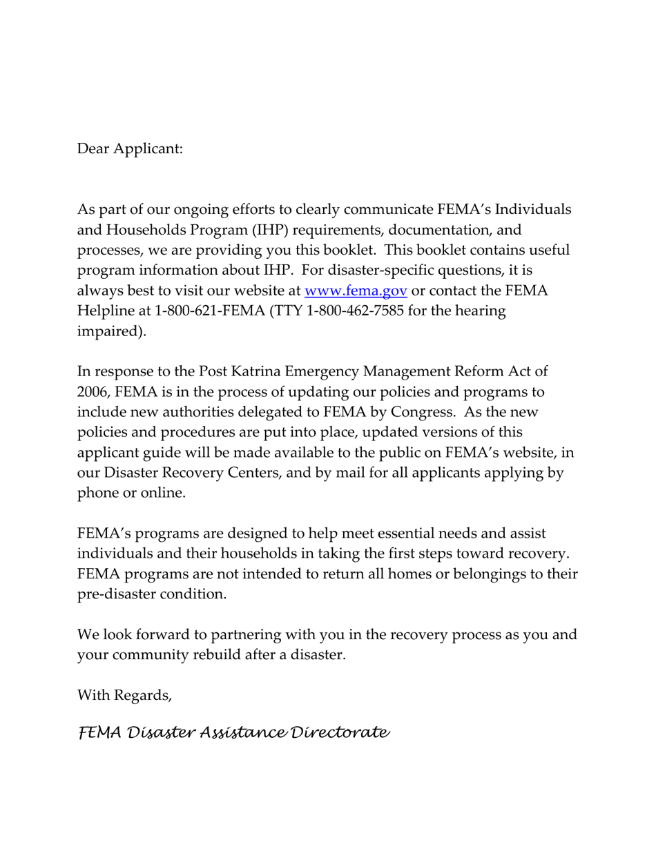 FEMA 545 - Help After a Disaster: Applicants Guide to the Individuals  Households Program, Page 3