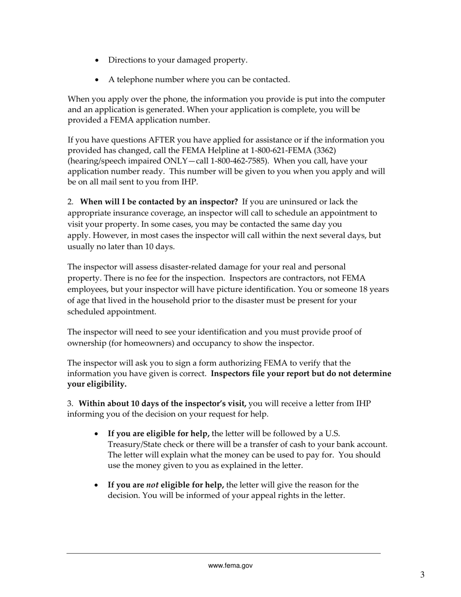 FEMA 545 - Help After a Disaster: Applicants Guide to the Individuals  Households Program, Page 7