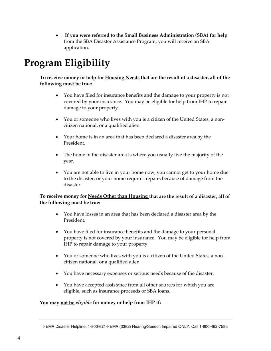 FEMA 545 - Help After a Disaster: Applicants Guide to the Individuals  Households Program, Page 8