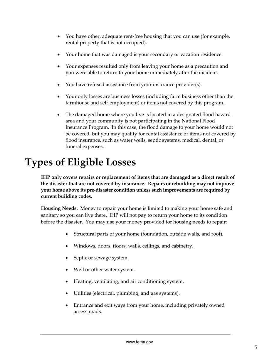 FEMA 545 - Help After a Disaster: Applicants Guide to the Individuals  Households Program, Page 9