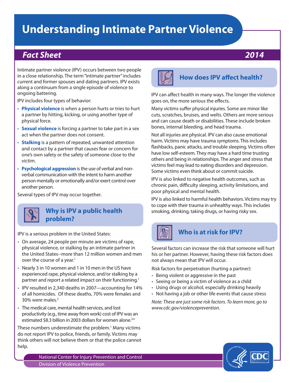 2014 Understanding Intimate Partner Violence Fact Sheet - Fill Out ...