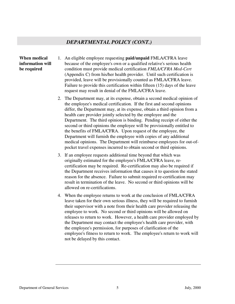 Family and Medical Leave Act and California Family Rights Act Fmla / Cfra Policy and Procedures - California, Page 7