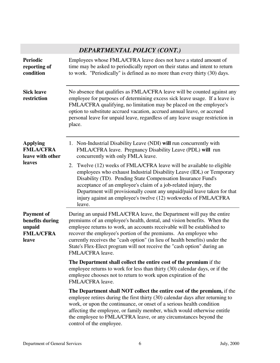 Family and Medical Leave Act and California Family Rights Act Fmla / Cfra Policy and Procedures - California, Page 8