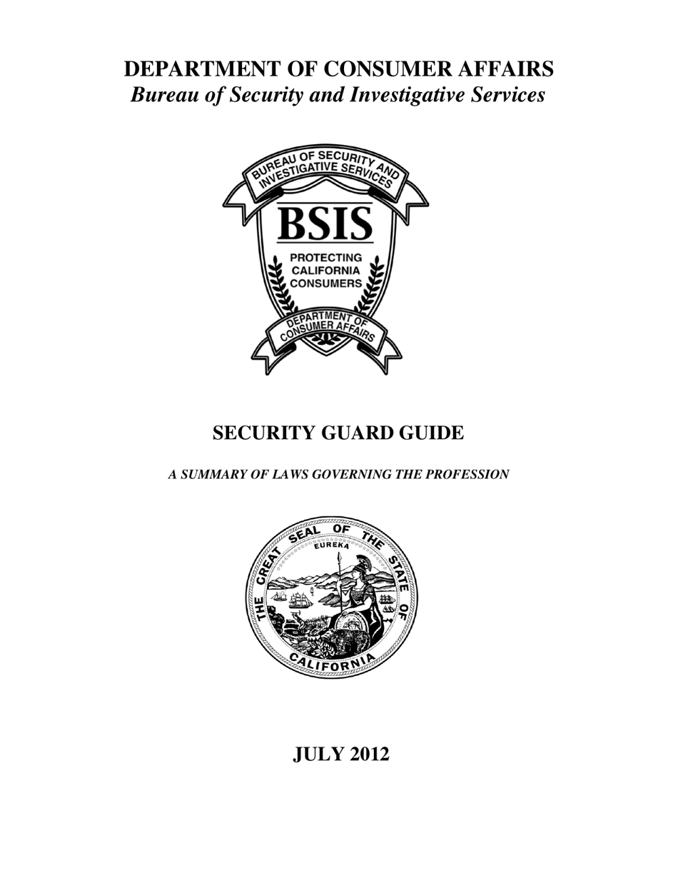 California Security Guard Guide Fill Out Sign Online And Download