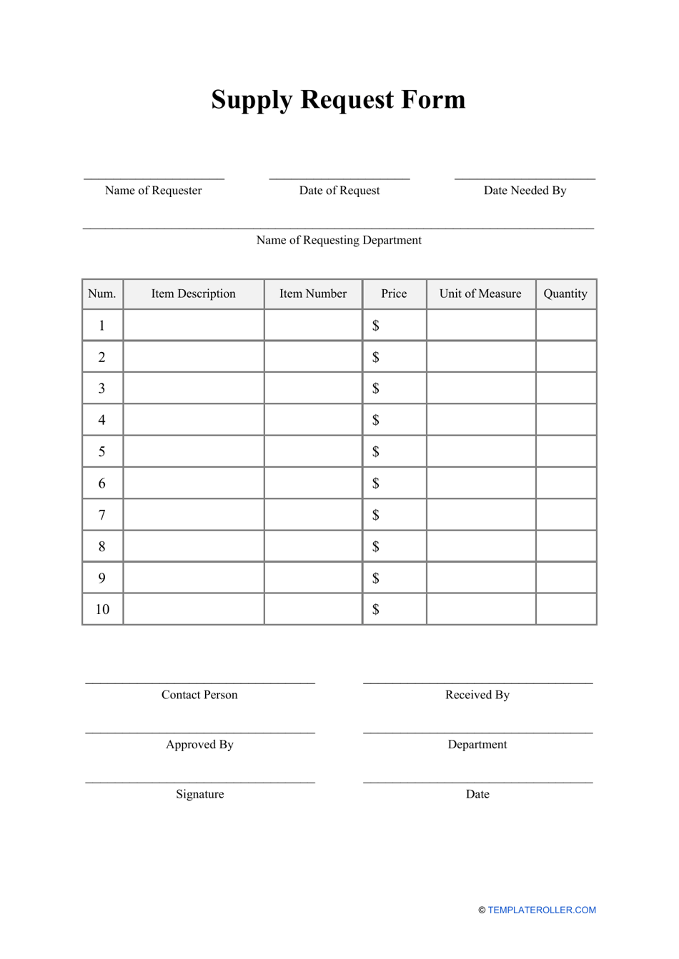 Free Printable Teacher Supply Request Form Template