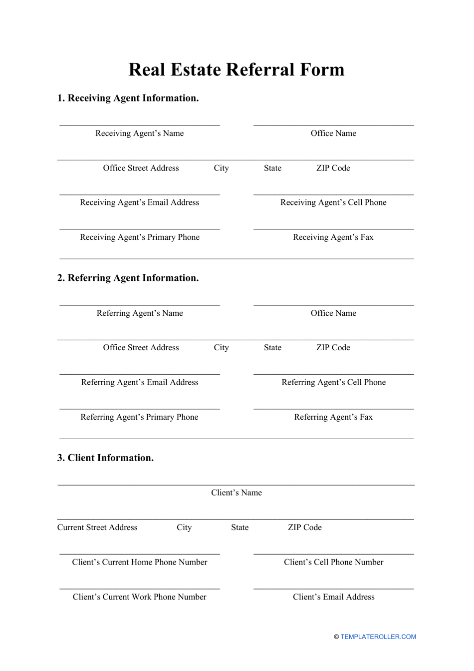 Real Estate Referral Form, Page 1