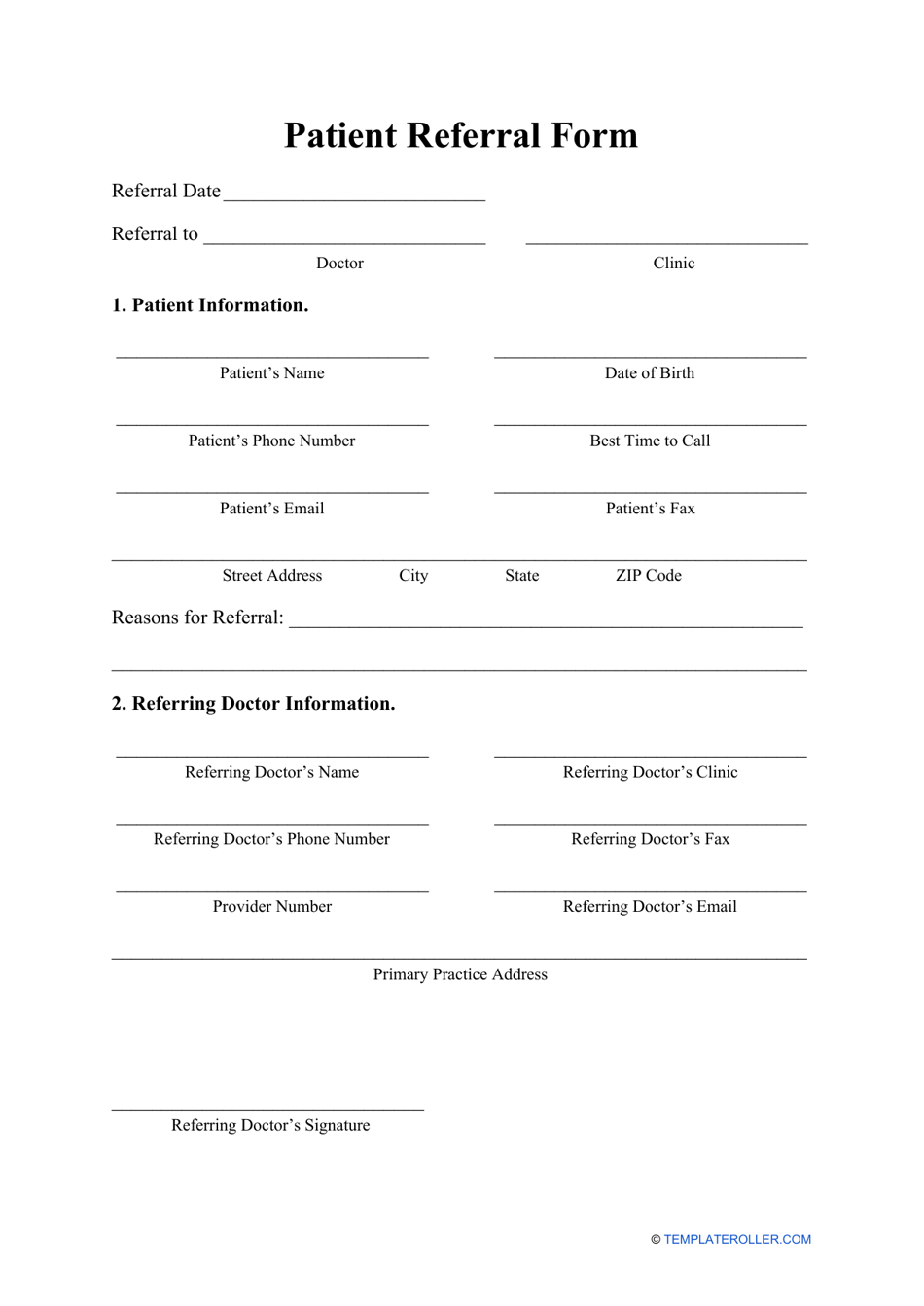 Printable Referral Form Template   Patient Referral Form Print Big 