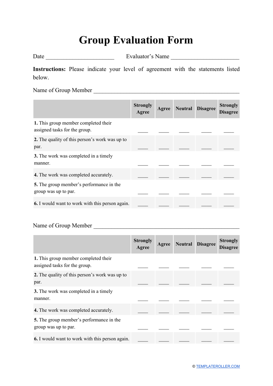 Group Evaluation Form, Page 1