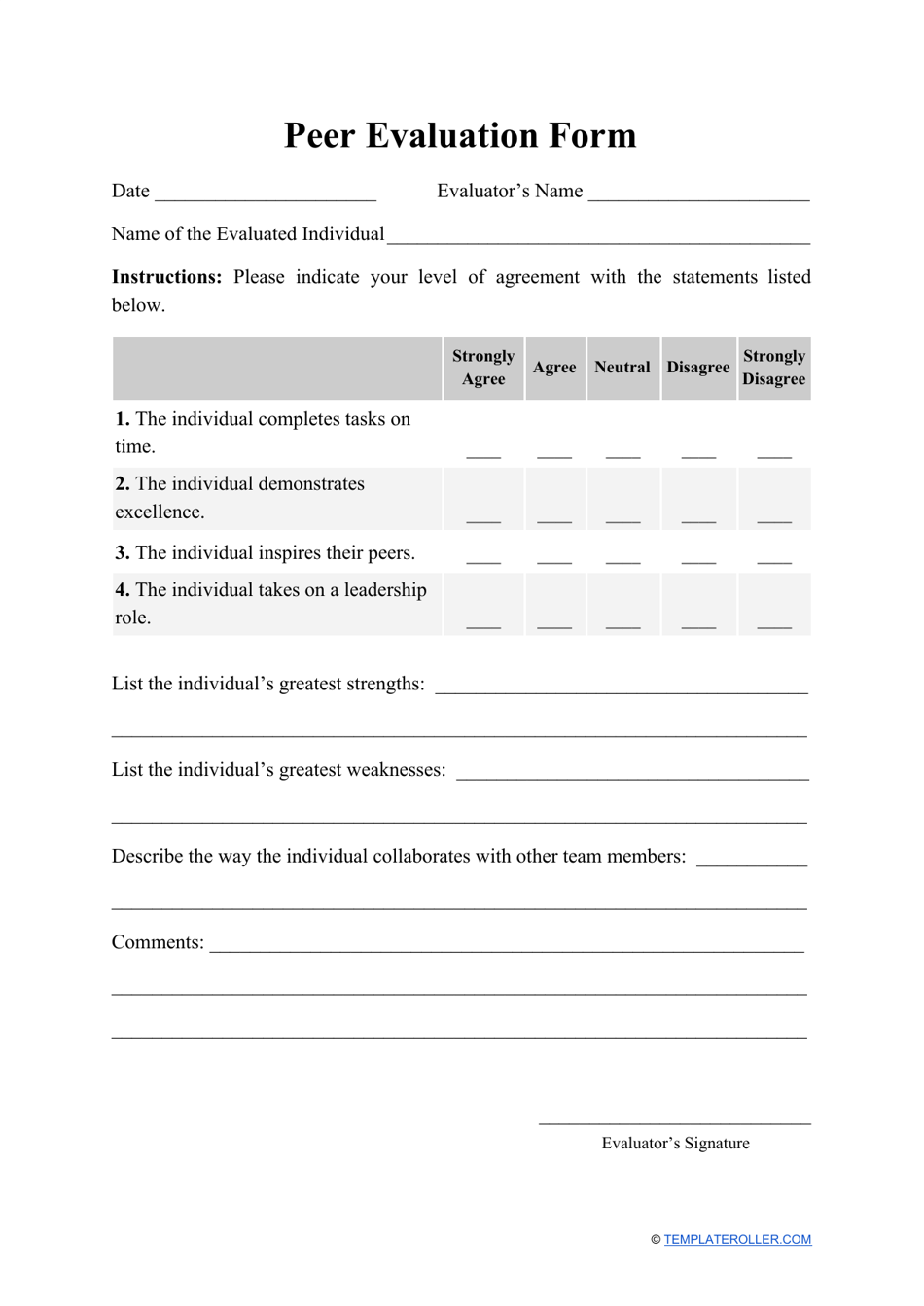Peer Evaluation Form, Page 1