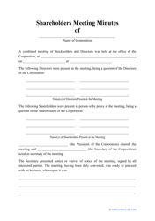 Shareholders Meeting Minutes Template