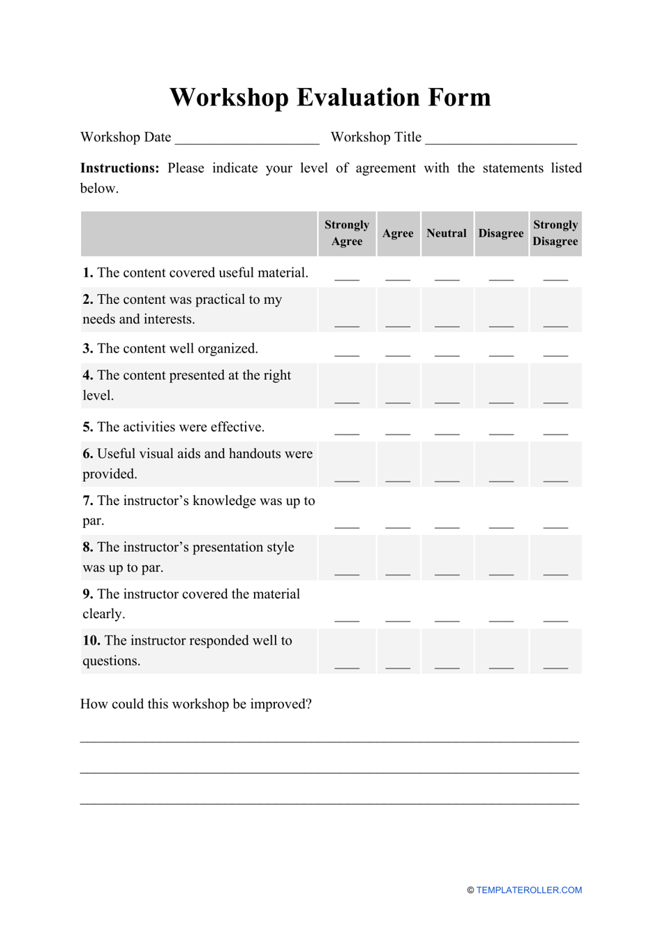 Workshop Evaluation Form, Page 1