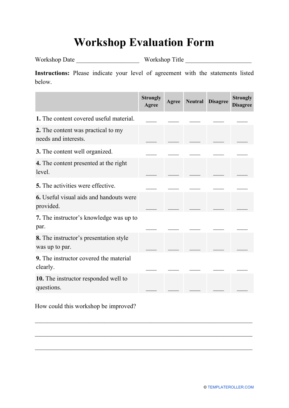 Workshop Evaluation Form Template Word