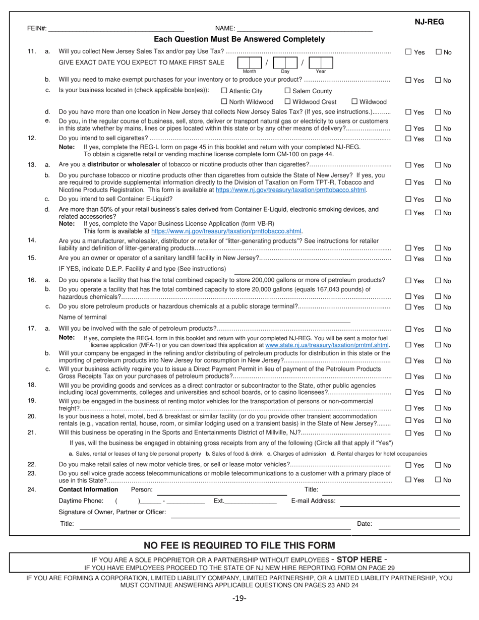 Form NJ-REG Business Registration Application - New Jersey, Page 3
