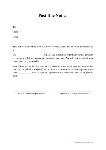 Past Due Notice Template - Fill Out, Sign Online and Download PDF