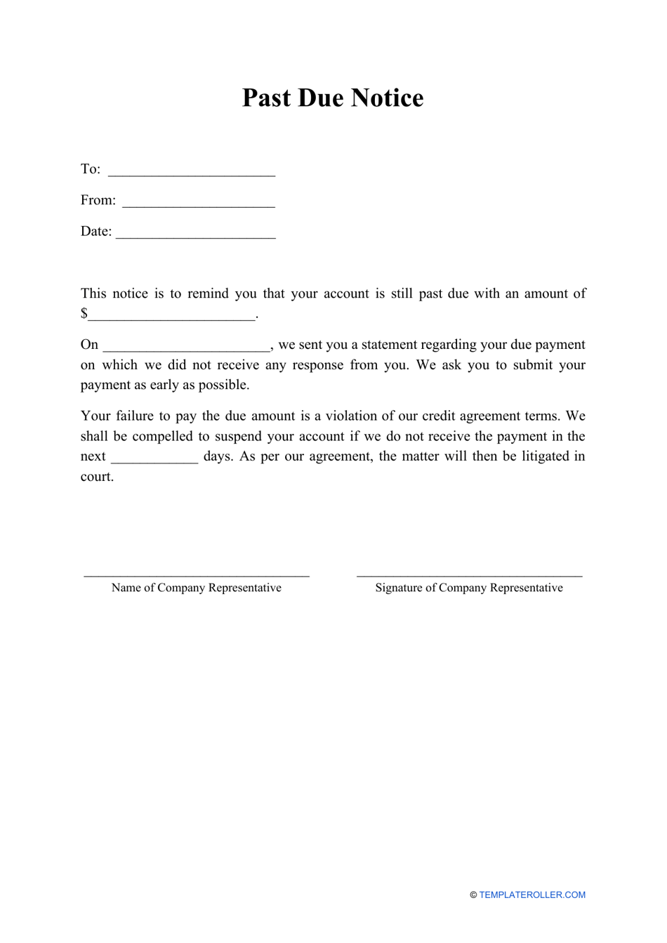 Past Due Notice Template Download Printable PDF Templateroller