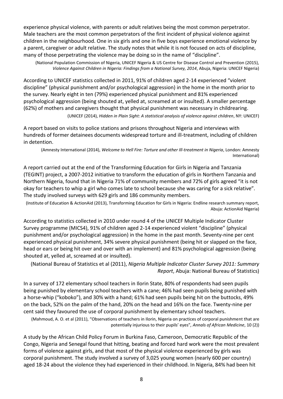 Corporal Punishment of Children in Nigeria - Global Initiative to End All Corporal Punishment of Children, Page 8