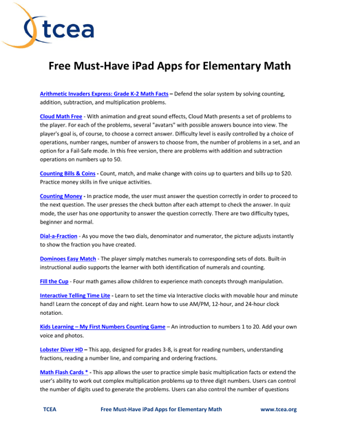 Free Must-Have Ipad Apps for Elementary Math - Tcea