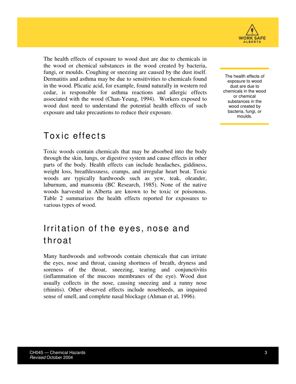 Form CH045 Health Effects From Exposure to Wood Dust - Alberta, Canada, Page 3