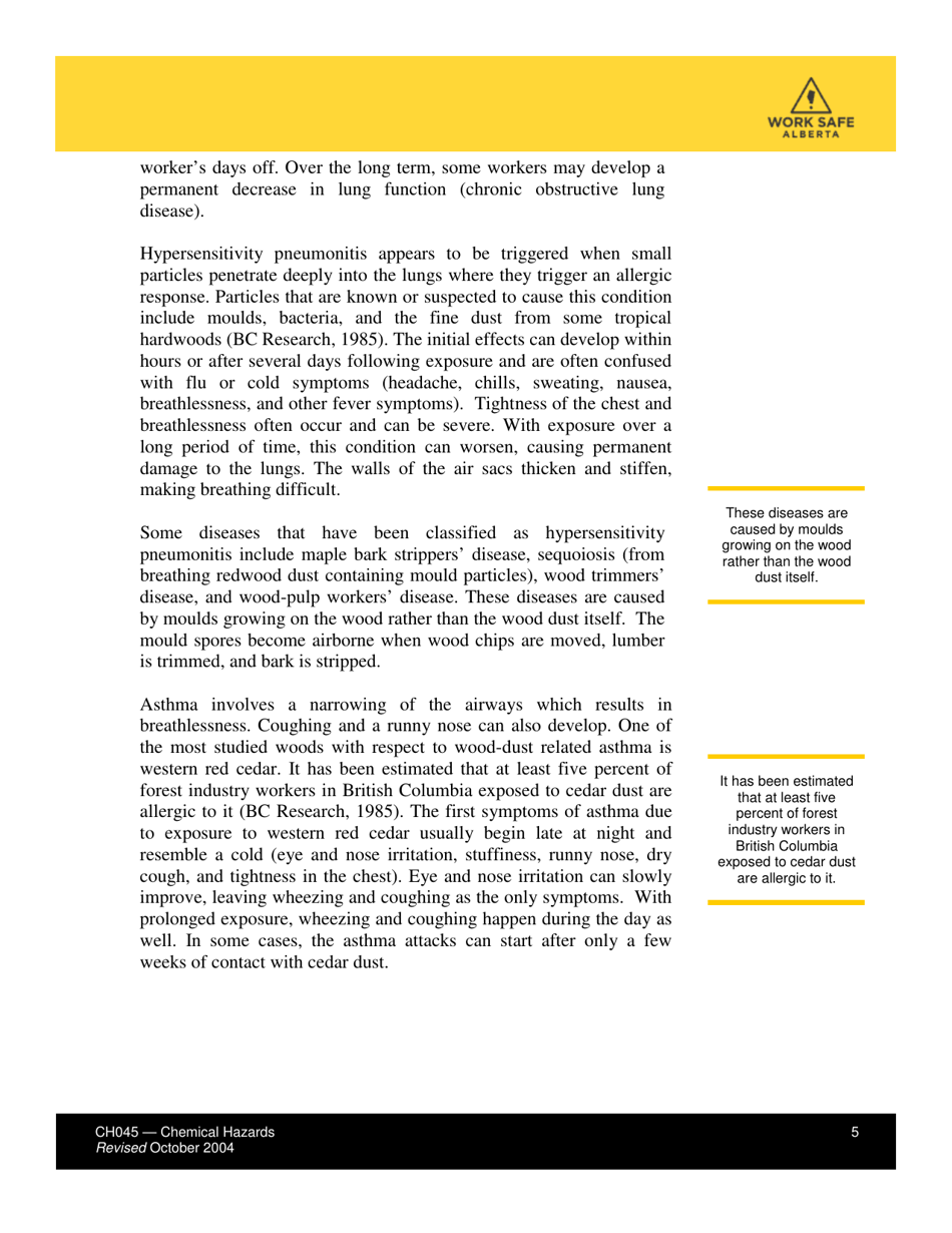 Form CH045 Health Effects From Exposure to Wood Dust - Alberta, Canada, Page 5