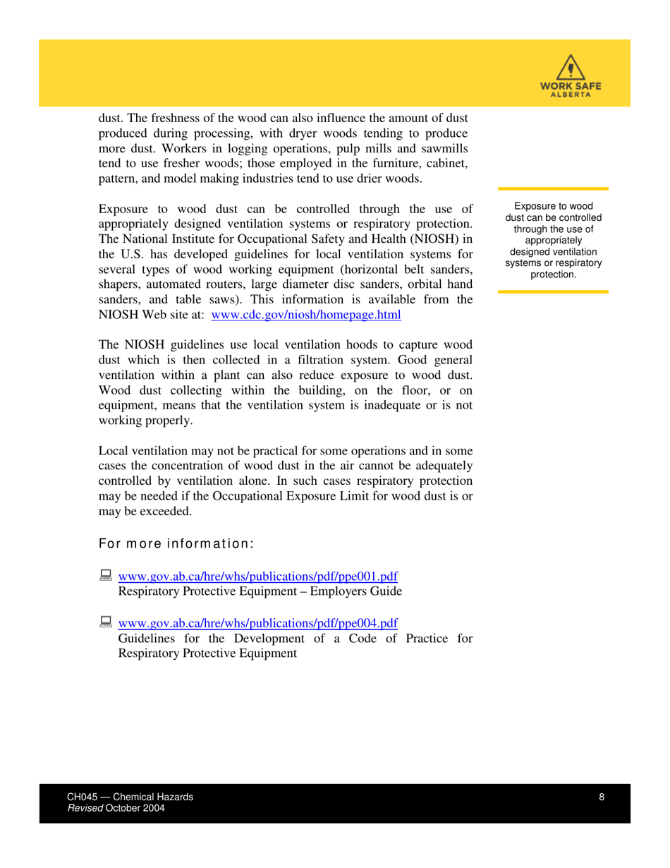 Form CH045 Health Effects From Exposure to Wood Dust - Alberta, Canada, Page 8