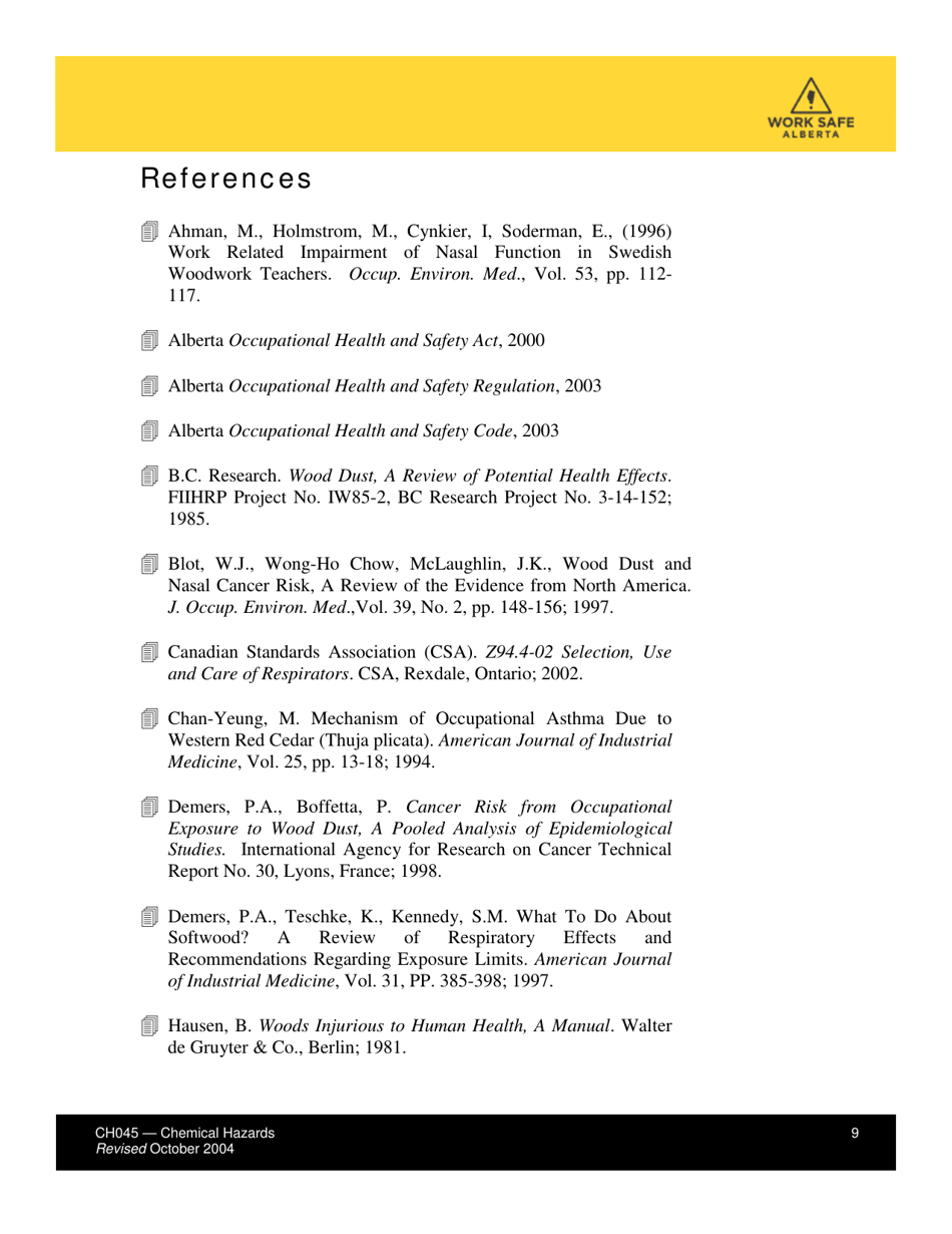 Form CH045 Health Effects From Exposure to Wood Dust - Alberta, Canada, Page 9