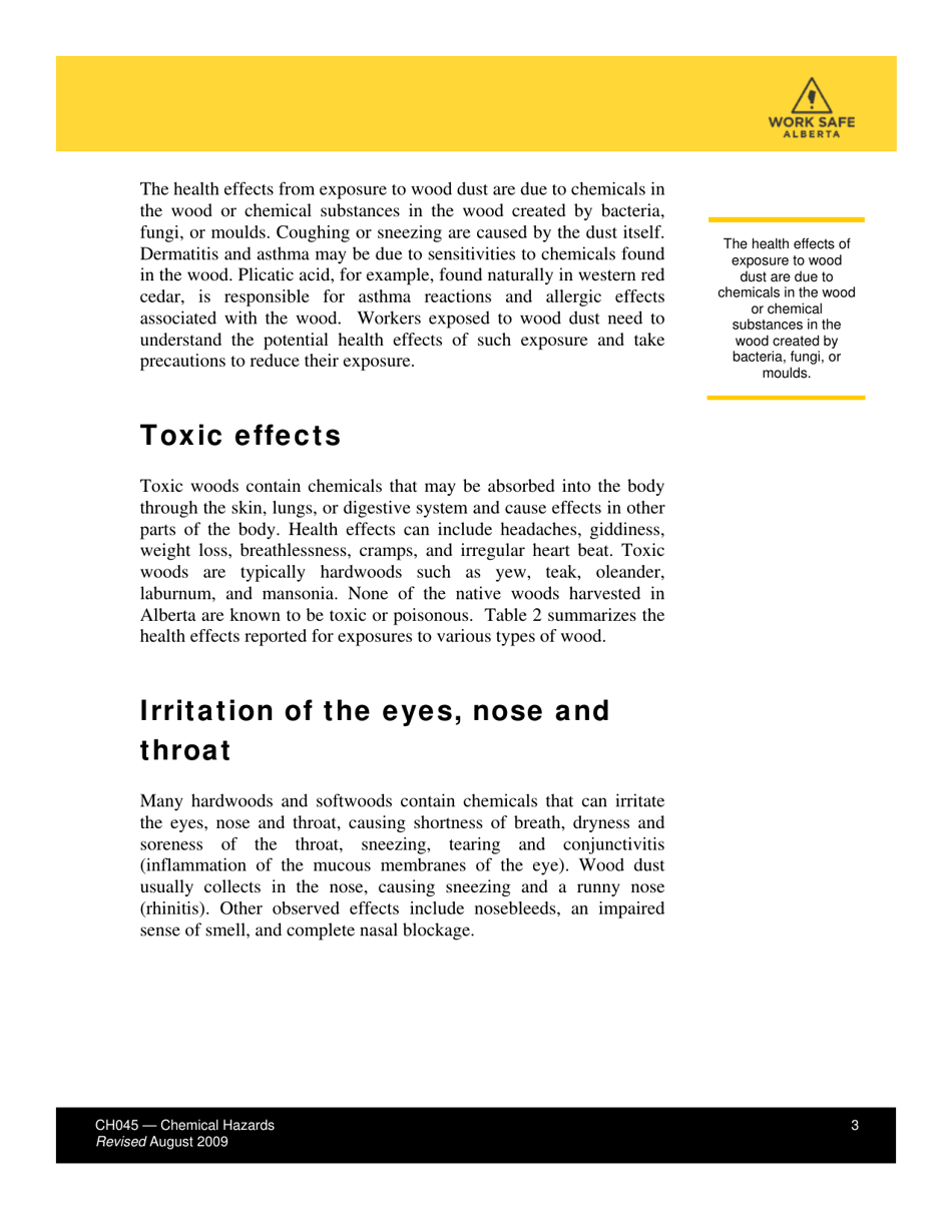Form CH045 Health Effects From Exposure to Wood Dust - Alberta, Canada, Page 3