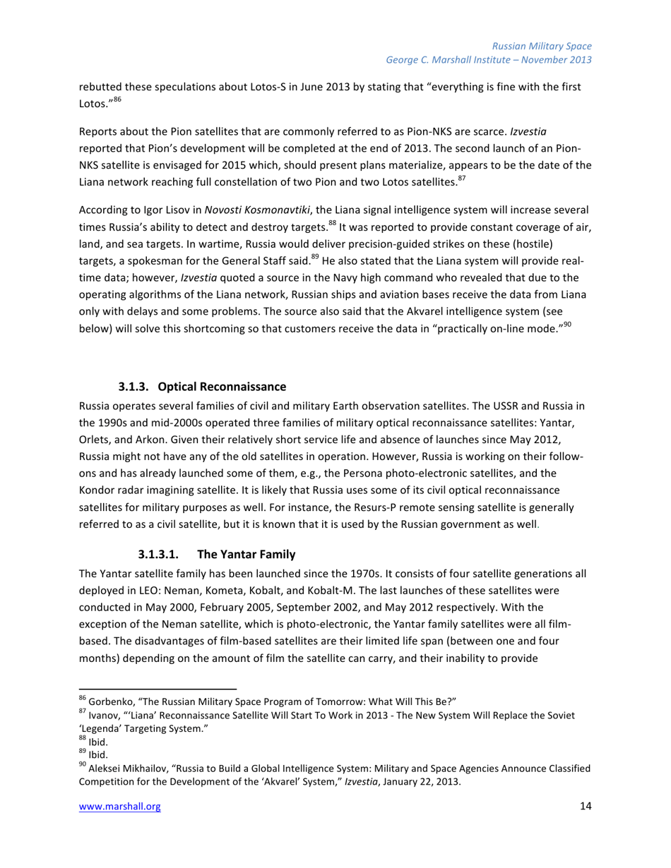 The Russian Federations Approach to Military Space and Its Military Space Capabilities - Jana Honkova, George C. Marshall Institute, Page 14