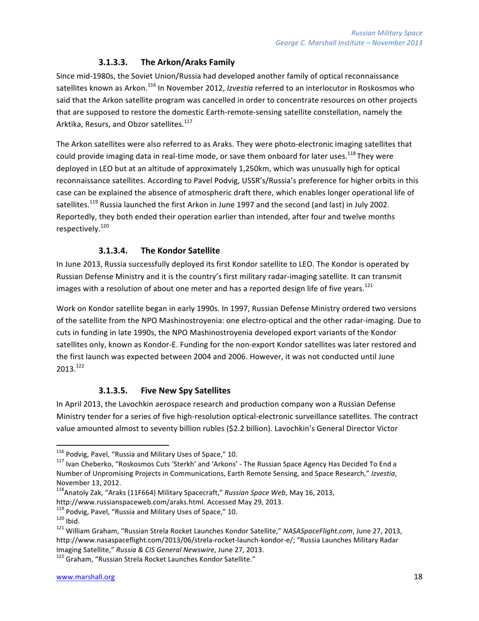 The Russian Federations Approach to Military Space and Its Military Space Capabilities - Jana Honkova, George C. Marshall Institute, Page 18