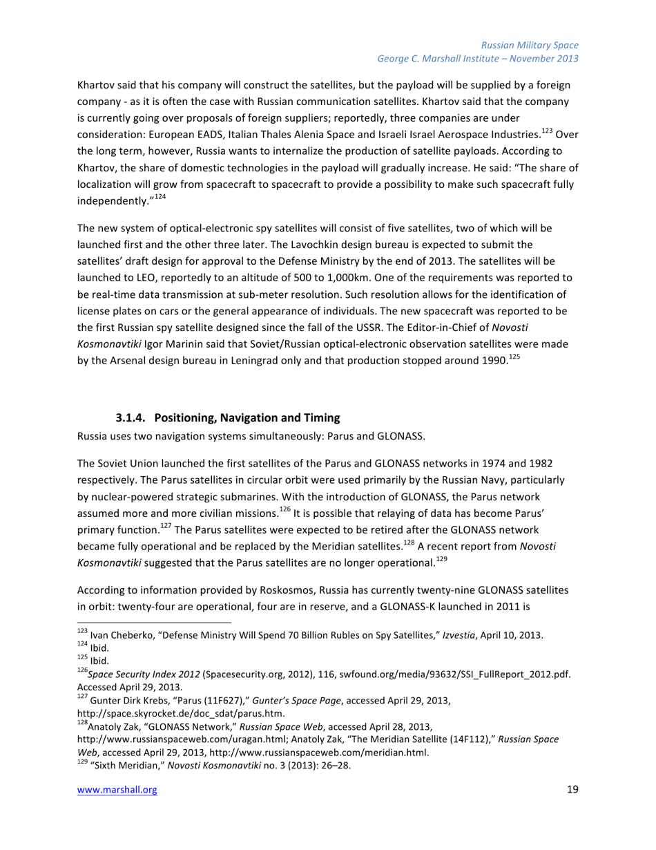The Russian Federations Approach to Military Space and Its Military Space Capabilities - Jana Honkova, George C. Marshall Institute, Page 19