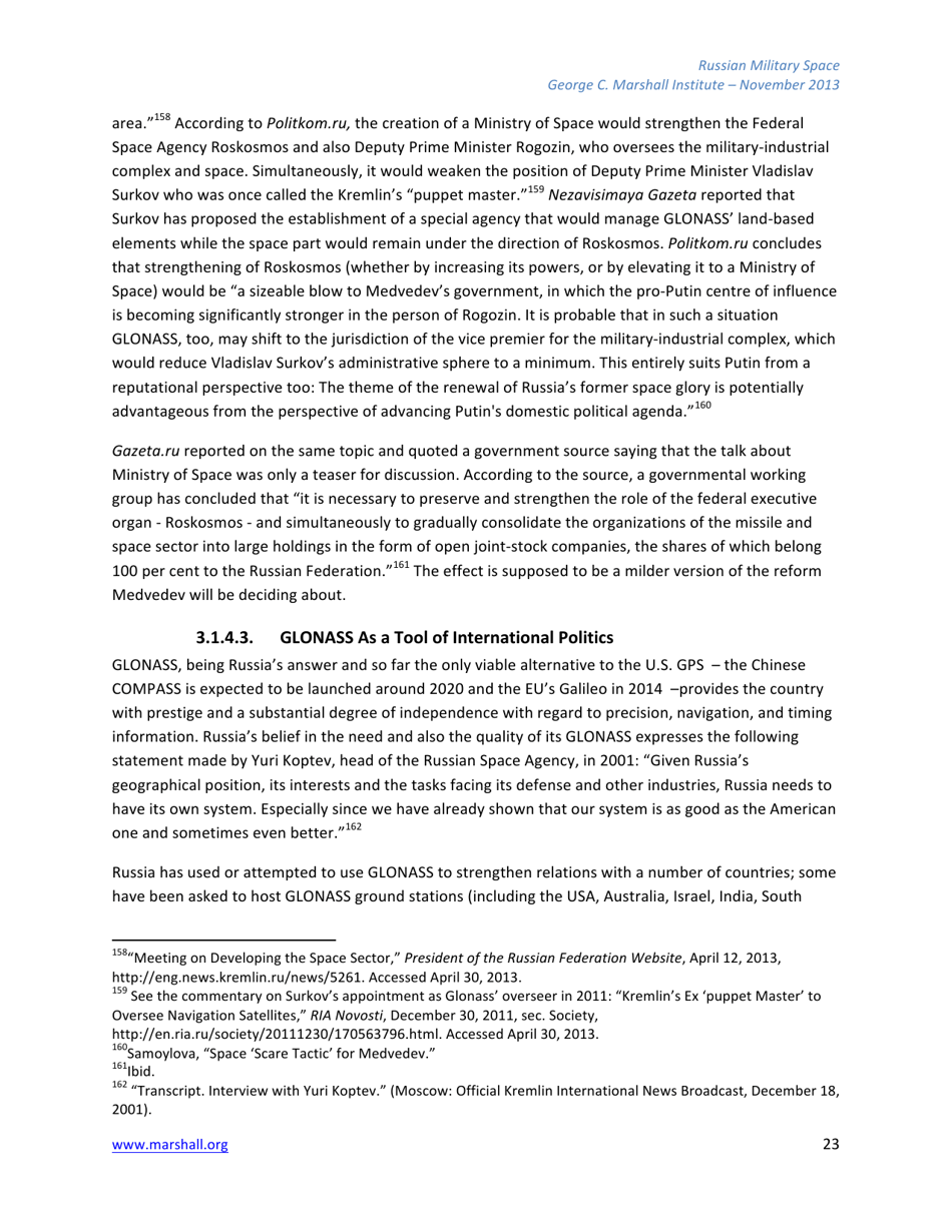 The Russian Federations Approach to Military Space and Its Military Space Capabilities - Jana Honkova, George C. Marshall Institute, Page 23