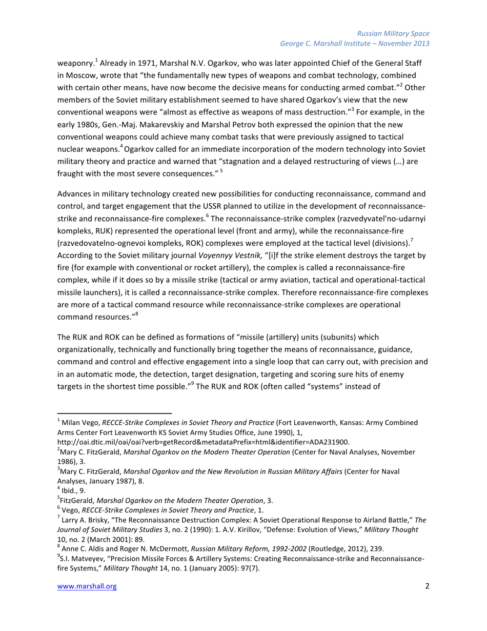 The Russian Federations Approach to Military Space and Its Military Space Capabilities - Jana Honkova, George C. Marshall Institute, Page 2