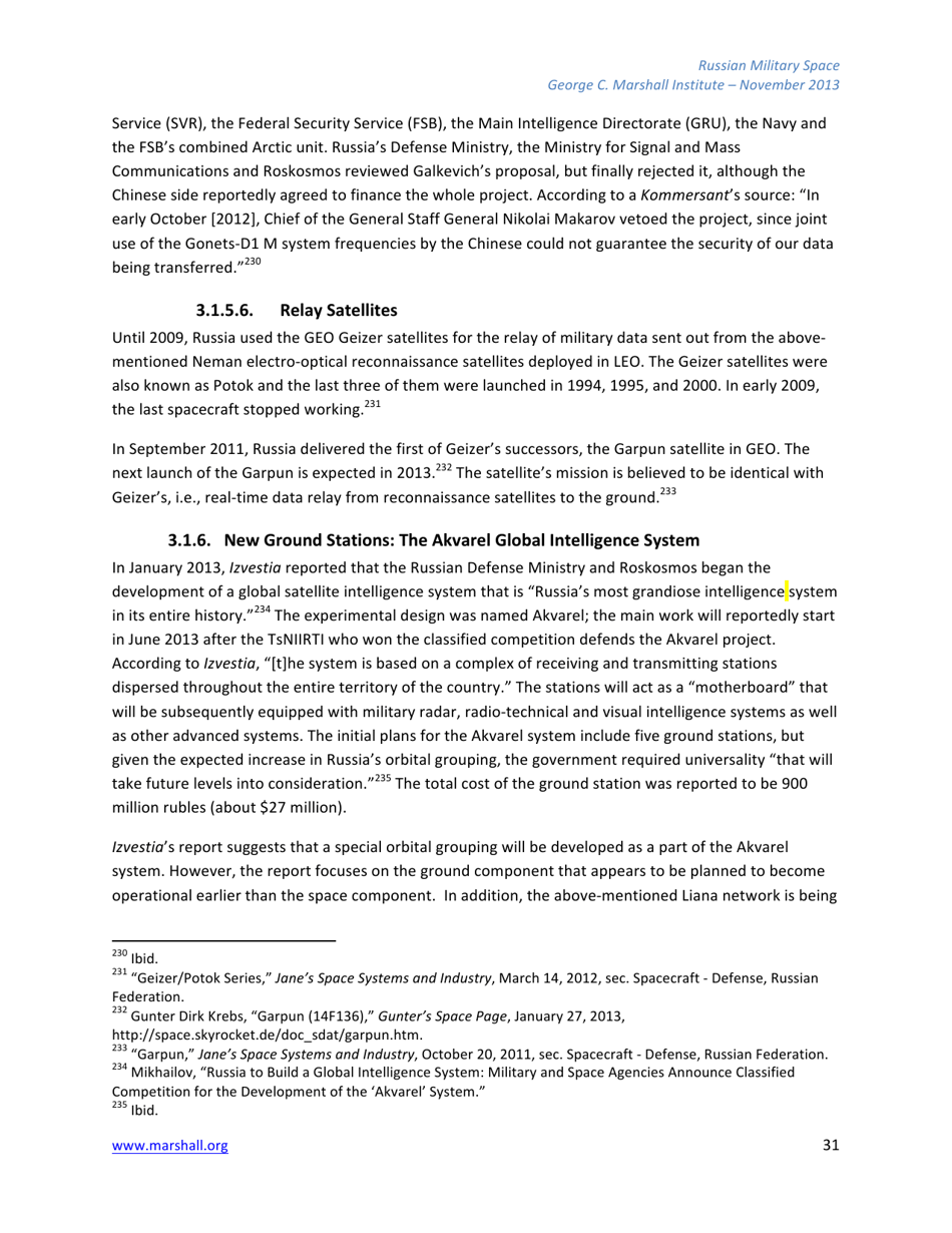 The Russian Federations Approach to Military Space and Its Military Space Capabilities - Jana Honkova, George C. Marshall Institute, Page 31