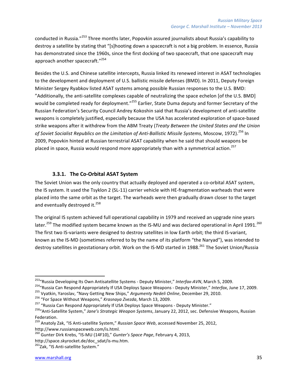 The Russian Federations Approach to Military Space and Its Military Space Capabilities - Jana Honkova, George C. Marshall Institute, Page 35
