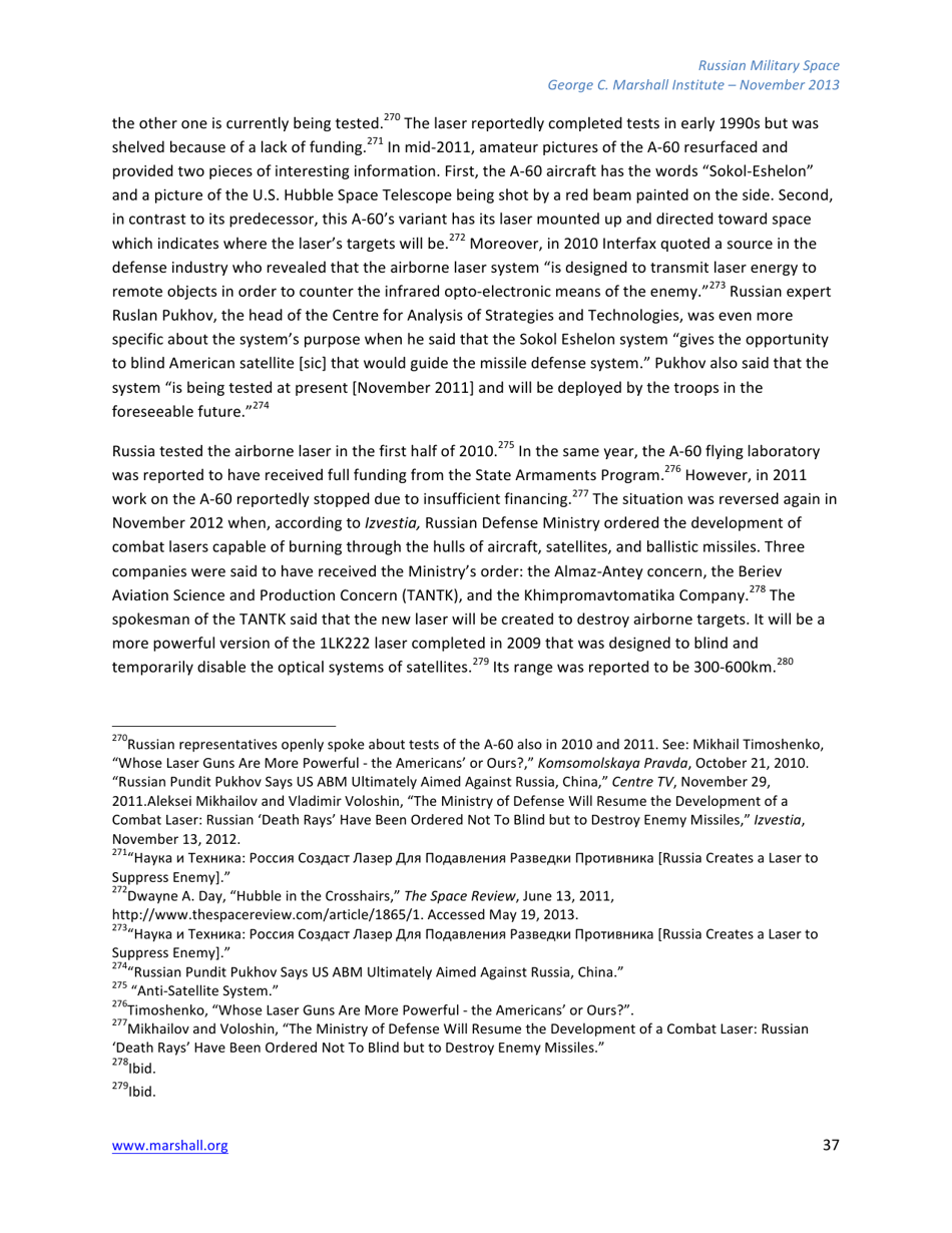 The Russian Federations Approach to Military Space and Its Military Space Capabilities - Jana Honkova, George C. Marshall Institute, Page 37